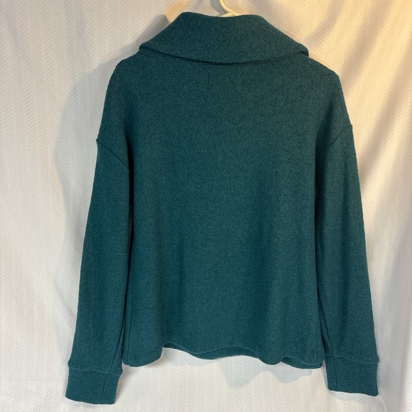 Sigrid Olsen teal boiled wool blend cowl neck sweater jacket button closure M - Picture 2 of 7
